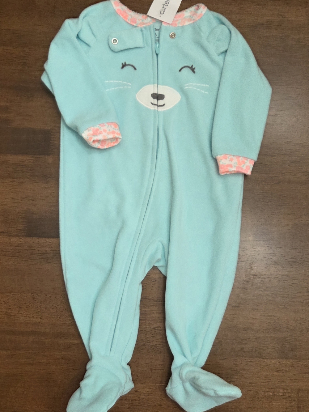 Carter's Aqua Blue Fleece Baby One-Piece Footed Pajamas - NWT